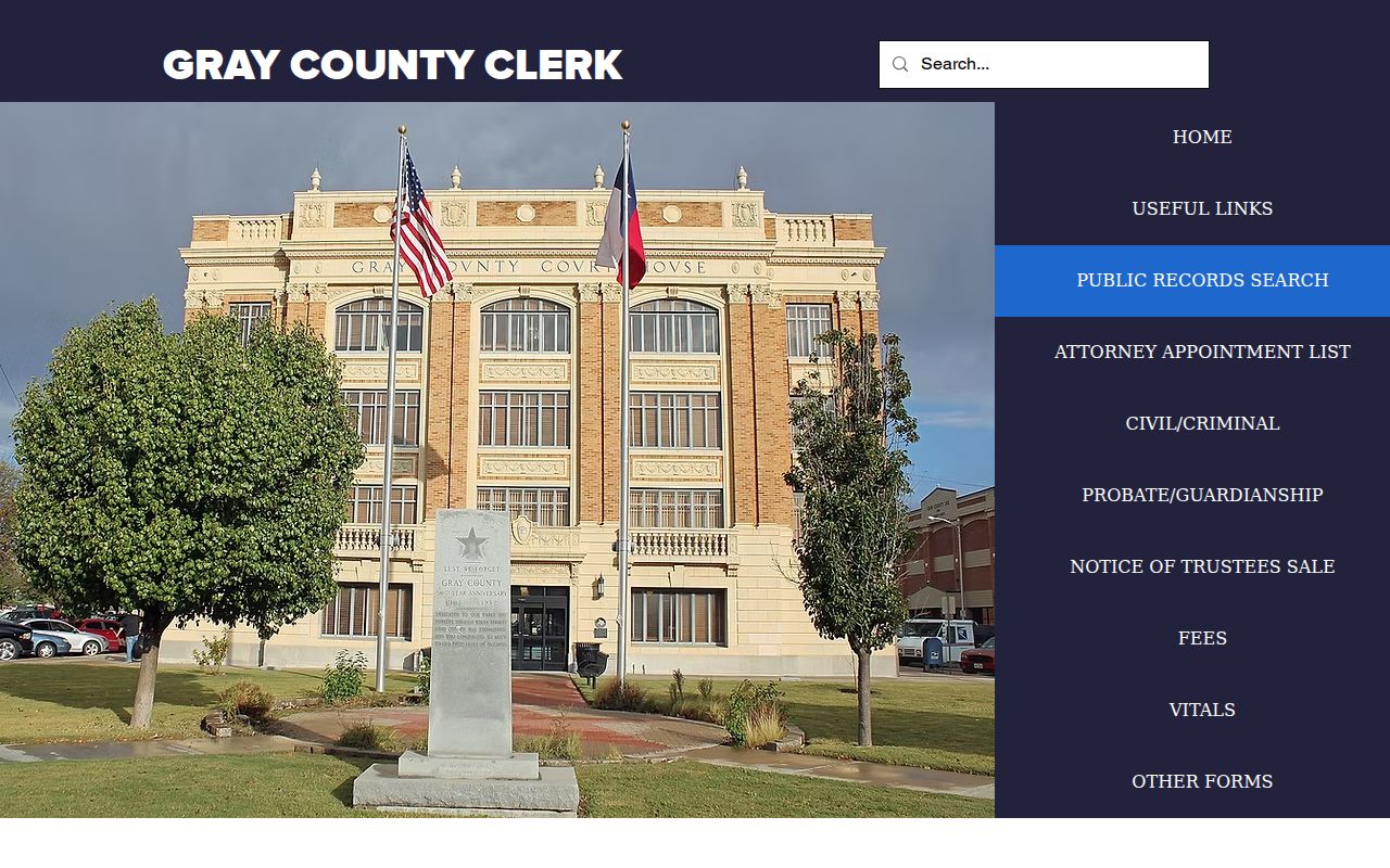 Gray County Clerk public records search page