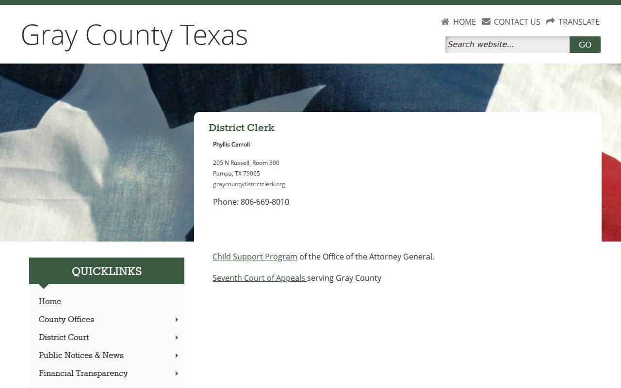 Gray County District Clerk official webpage